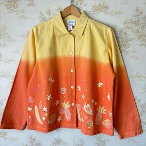 Vintage Coldwater Creek orange yellow fruit embroidered novelty statement jacket